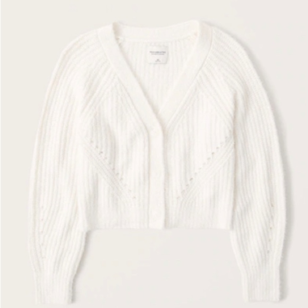 White Ribbed Knit Cardigan